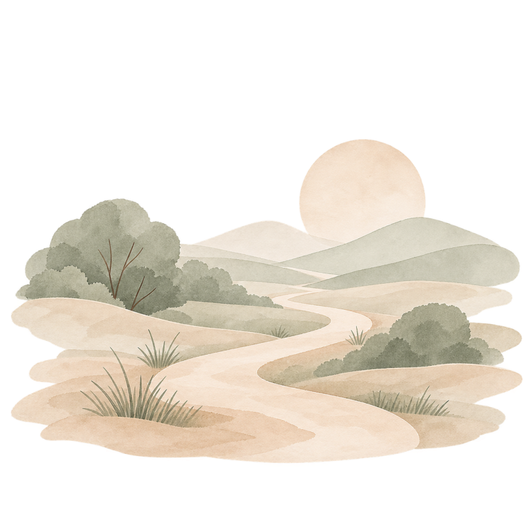 Ruhige Landschaft mit Weg als Symbol für einen eigenen, stimmigen Lebensweg