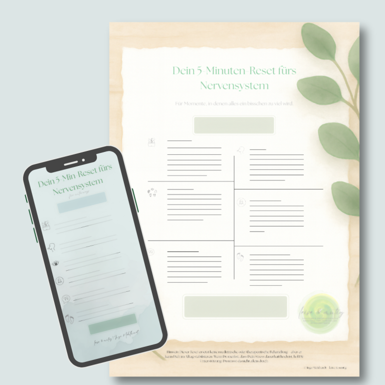 Ein Smartphone neben einem digitalen Dokument mit Notizen und Pflanzenmotiven.