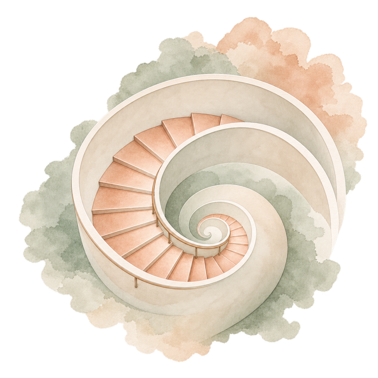 Aquarell einer Wendeltreppe als Symbol für Hypnose und innere Wahrnehmung