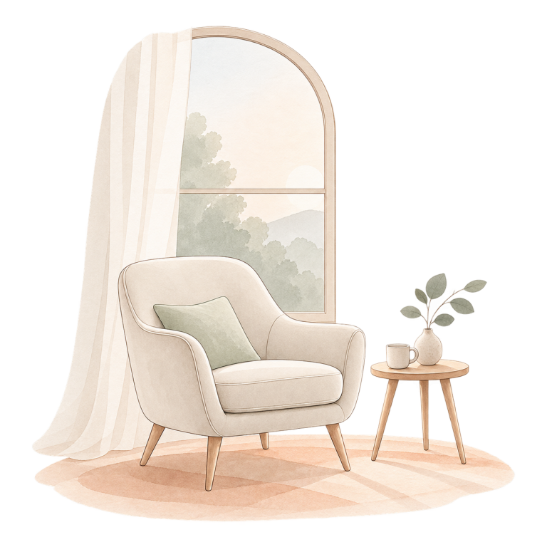 Introvertiert oder schüchtern? Ruhiger Sessel am Fenster als Symbol für Introversion und Rückzug